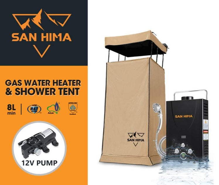 San Hima Camping Shower Tent Awning Fold-Out Instant With 8L Gas