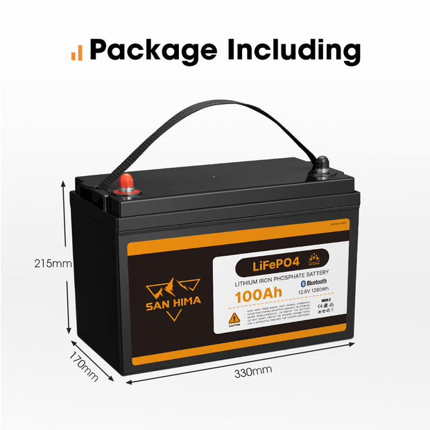 San Hima 12V 100Ah Lithium Iron Phosphate Battery LiFePO4 w/ Bluetooth & Self-heating Function