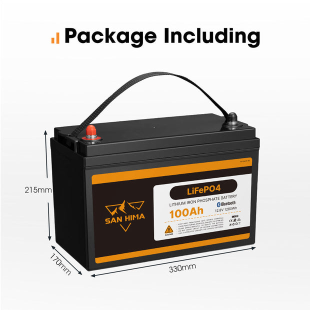 San Hima 12V 100Ah Lithium Iron Phosphate Battery LiFePO4 w/ Bluetooth Built-in BMS
