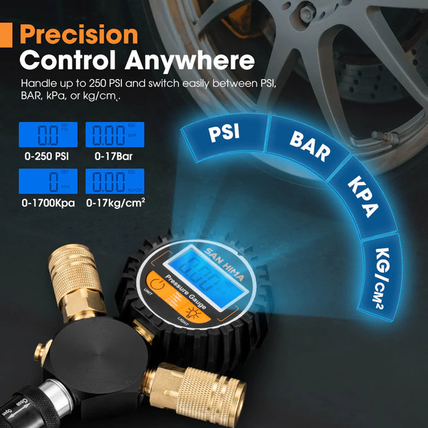 San Hima 2-Way Digital Tyre Inflator 250 PSI Car Air Compressor Tire Gauge Hose