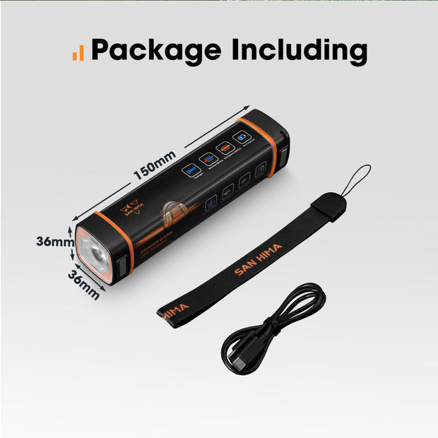 San Hima LED Torch Light Power Bank Flashlight Lithium USB Rechargeable