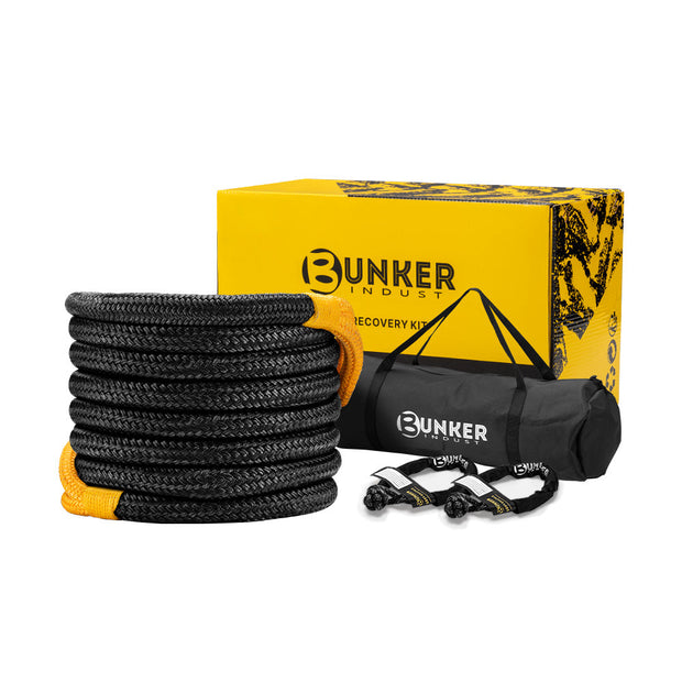 Bunker Indust Kinetic Recovery Rope 25mmx9m Snatch Strap Soft Shackle 34000LBS