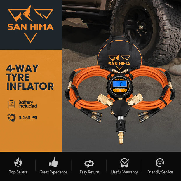 San Hima 4-Way Digital Tyre Inflator 250 PSI Car Air Compressor Tire Gauge Hose
