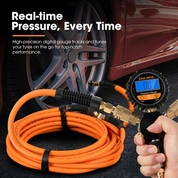 San Hima 4-Way Digital Tyre Inflator 250 PSI Car Air Compressor Tire Gauge Hose