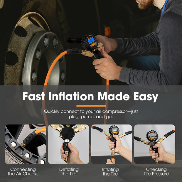 San Hima 4-Way Digital Tyre Inflator 250 PSI Car Air Compressor Tire Gauge Hose