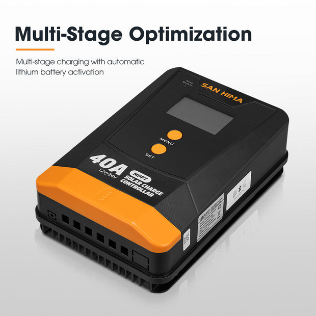 San Hima 40A MPPT Solar Charge Controller 12V 24V Inbuilt Bluetooth LCD Display