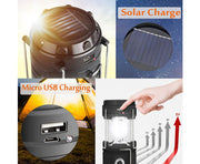 LED Camping Lamp Solar Powered Rechargeable USB Torch