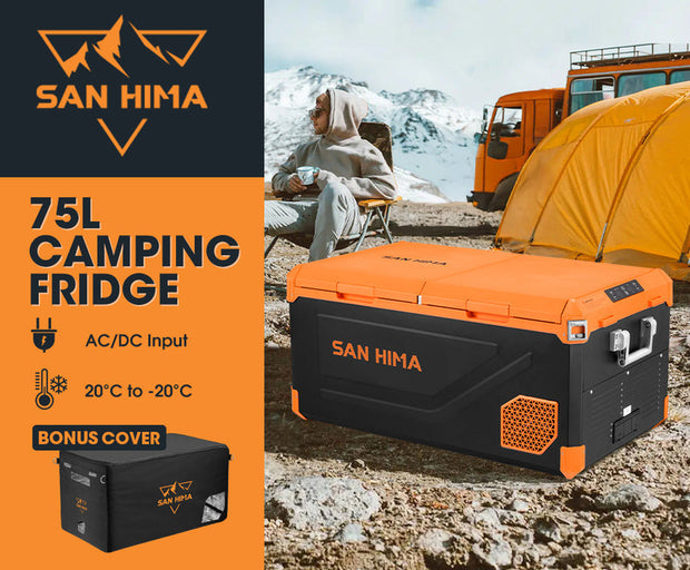 San Hima 75L Portable Camping Fridge Freezer Dual Zone With Insulated Cover