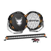 Lightfox OSRAM 9 inch LED Driving Lights + 20 inch Single Row LED Light Bar + Wiring Kit