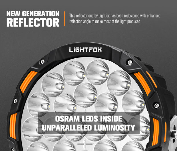 Lightfox OSRAM 9" LED Driving Lights + 28" Single Row LED Light Bar + Wiring Kit