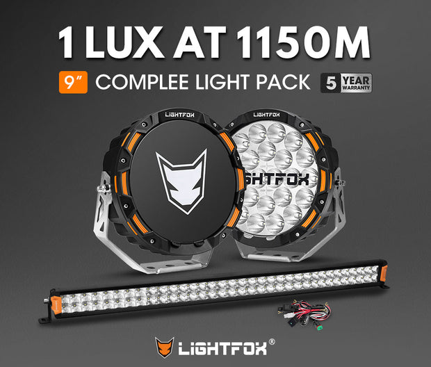 Lightfox OSRAM 9" LED Driving Lights + 40" Dual Row LED Light Bar + Wiring Kit