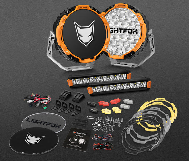 Lightfox 9" Osram LED Driving Lights + 8inch LED Light Pods + Wiring Kit