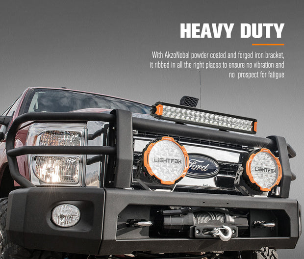 Lightfox 9 inch Osram LED Driving Lights + 20 inch Dual Row LED Light Bar + Wiring Kit