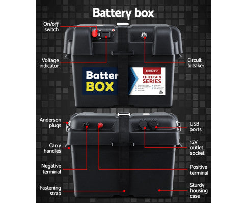 135Ah Deep Cycle Battery & FREE Battery Box 12V AGM Marine Sealed Power