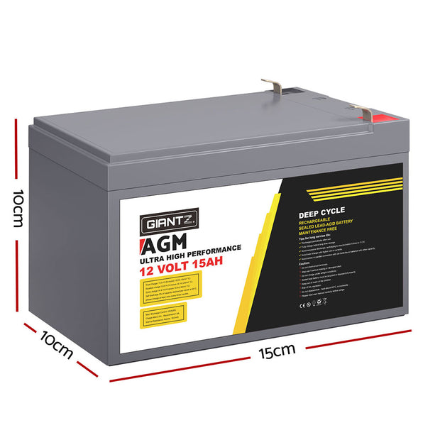 Giantz AGM Battery 12V 15Ah Deep Cycle