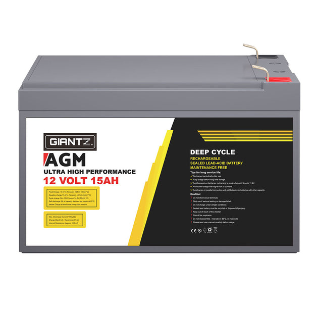 Giantz AGM Battery 12V 15Ah Deep Cycle