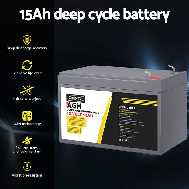 Giantz AGM Battery 12V 15Ah Deep Cycle