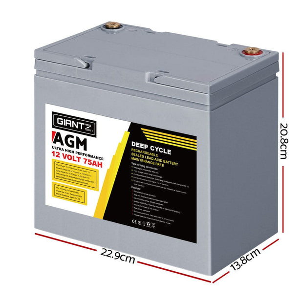 12V 75Ah AGM Deep Cycle Battery Twin Pack