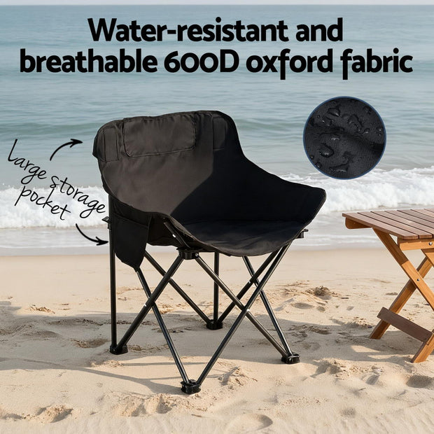 Folding Camping Moon Chair Portable Seat Weight Capacity 120KG Black