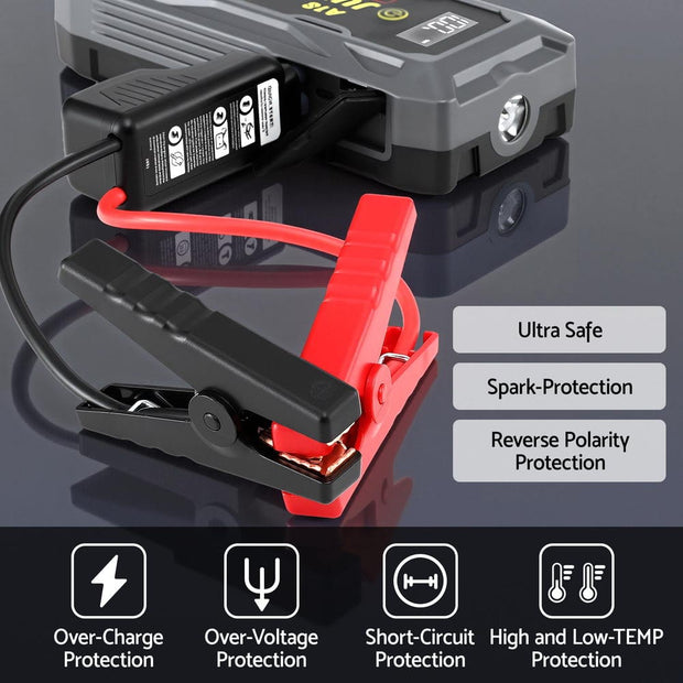 Portable Car Jump Starter 12V Lithium Battery Booster Pack Power Bank & Jumper Cables