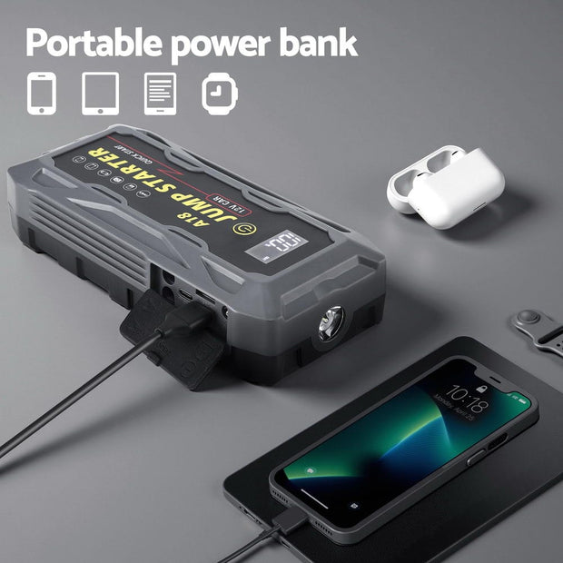 Portable Car Jump Starter 12V Lithium Battery Booster Pack Power Bank & Jumper Cables