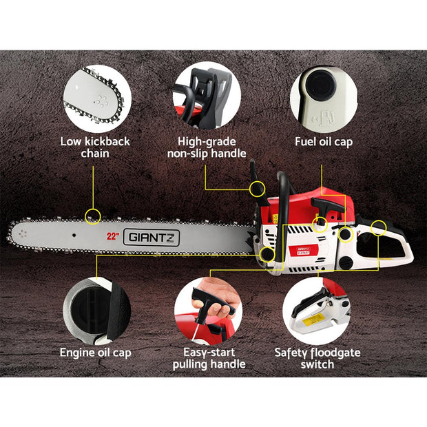 Pro Series Chainsaw Petrol 62CC 22" Bar Commercial E-Start