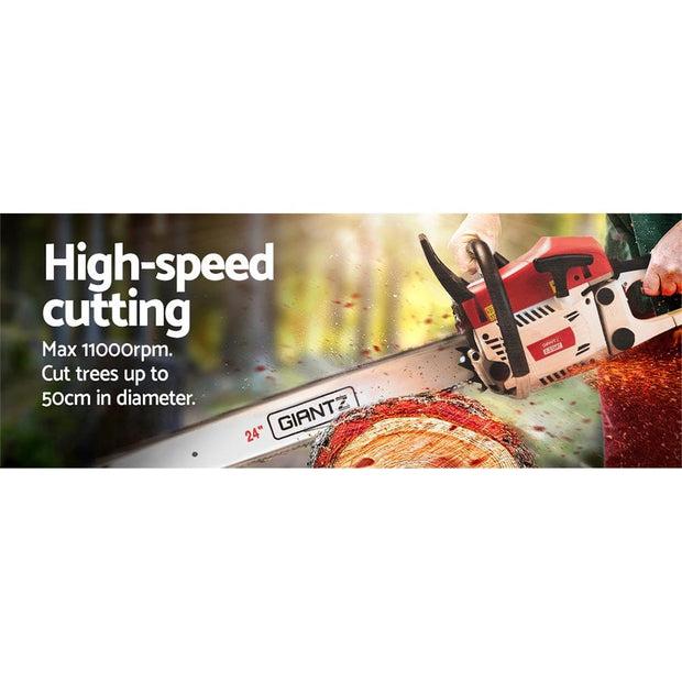 Chainsaw Petrol 62CC 24" Bar Commercial E-Start Pruning Chain Saw