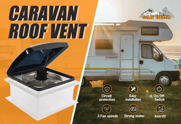 Caravan Roof Vent Hatch Pop up Fan 12V 3 Speed - Smoke Blue