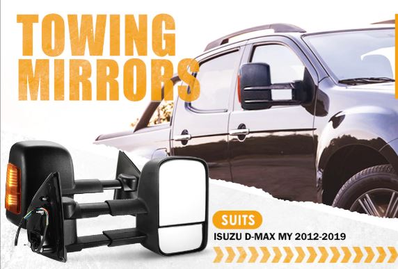 Pair Towing Extendable Side Mirrors for Isuzu D-MAX MY2012-MY2019