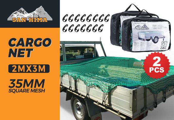 2x Cargo Net 2m x 3m Nylon 35mm Mesh Bungee Cord with Hooks