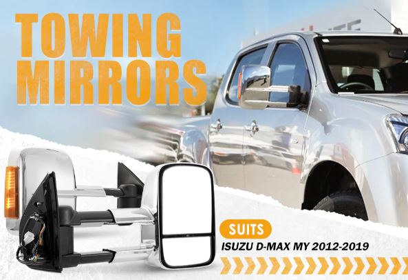 Pair Chrome Extendable Towing Mirrors for Isuzu D-MAX MY2012-MY2019