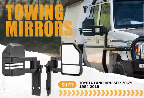 Extendable Towing Mirrors for Toyota Landcruiser 70 75 76 78 79 Series