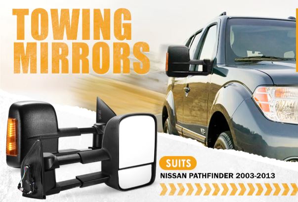 Pair Extendable Towing Side Mirrors for Nissan Pathfinder MY 2003-2013