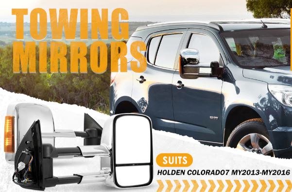 Pair Chrome Towing Extendable Mirrors for Holden Colorado7 MY2013-MY2016