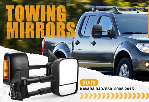 Pair Extendable Towing Side Mirrors for Nissan Navara D40 2005-2015