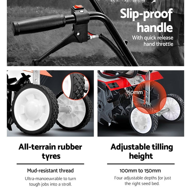 88CC Petrol Garden Tiller & Cultivator – 6-Blade Rotary Hoe, 10,000RPM Power