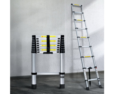 Giantz 2.6M Telescopic Ladder Aluminium Adjustable Height