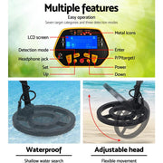 Metal Detector with LCD Display – 180mm Deep Sensitivity, Waterproof Coil & Headphones