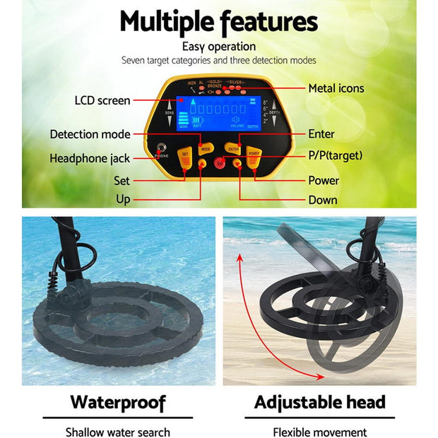 Metal Detector with LCD Display – 180mm Deep Sensitivity, Waterproof Coil & Headphones