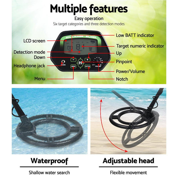 Metal Detector with LCD Display – 220mm Deep Detection, Waterproof Coil & Headphones
