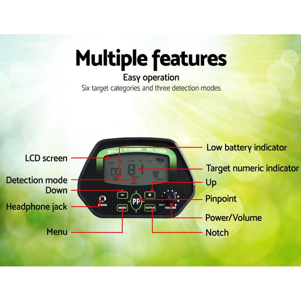 Metal Detector with LCD Display – 220mm Deep Sensitivity, Waterproof Coil & Bonus Shovel Kit