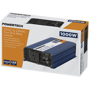 POWERTECH 1000W 12VDC to 230VAC Pure Sine Wave Inverter - Electrically Isolated