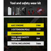 62CC Pole Chainsaw 12in Chain Saw Petrol 4.3m Long Reach