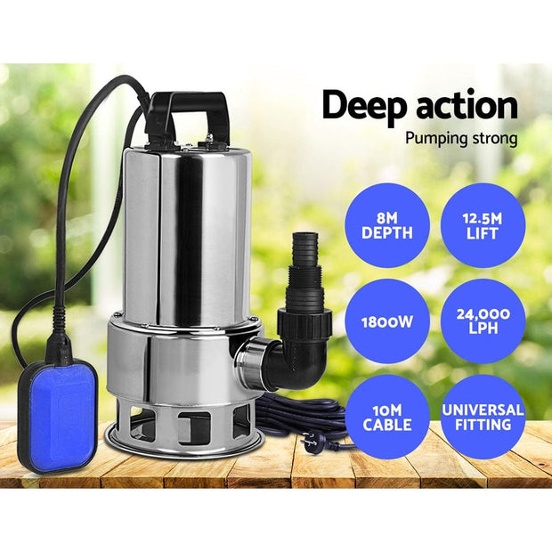 1800W Stainless Steel Submersible Water Pump – Dirty &amp; Clean Water Drainage