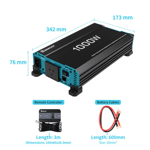 Renogy CORE 12V 1000W Pure Sine Wave Inverter with Transfer Switch