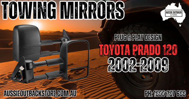 Pair Towing Extendable Mirrors suit Toyota Prado 120 Series 2002-2009