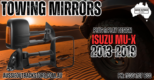 Pair Towing Extendable Side Mirrors for Isuzu MU-X MY2013-MY2019 BLACK