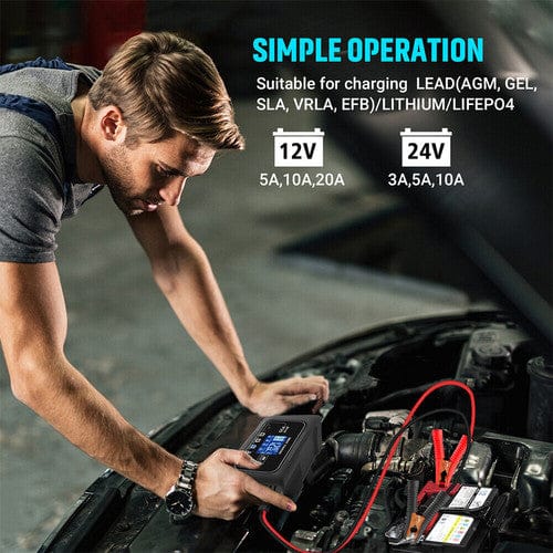 12V/24V Automatic Smart Battery Charger – 20A Fast Charge for Lithium, LiFePO4, AGM, GEL & SLA
