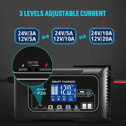 12V/24V Automatic Smart Battery Charger – 20A Fast Charge for Lithium, LiFePO4, AGM, GEL & SLA