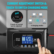 12V/24V Automatic Smart Battery Charger – 20A Fast Charge for Lithium, LiFePO4, AGM, GEL & SLA